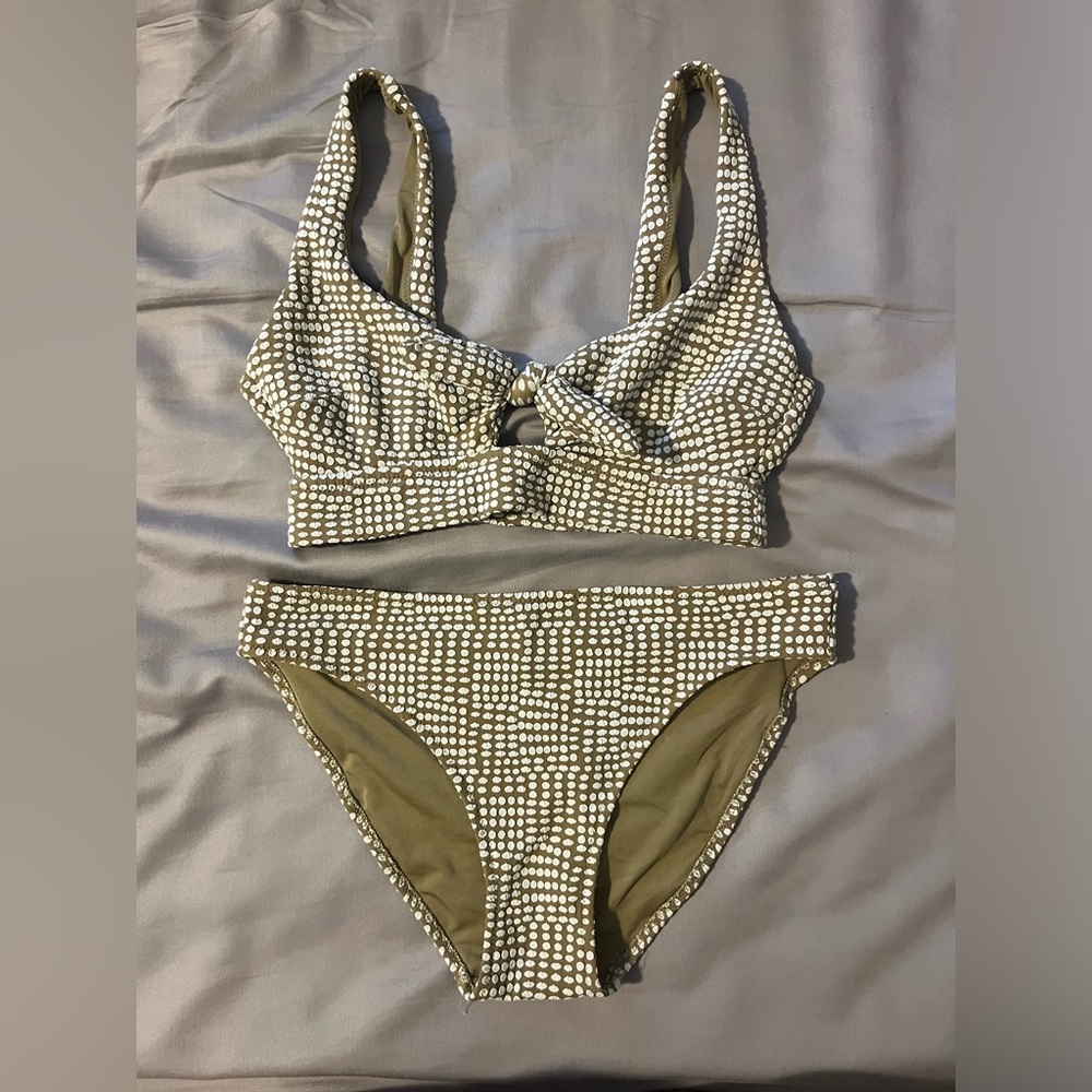 AERIE Women’s Brown with White Polka Dots Bikini Set Size S